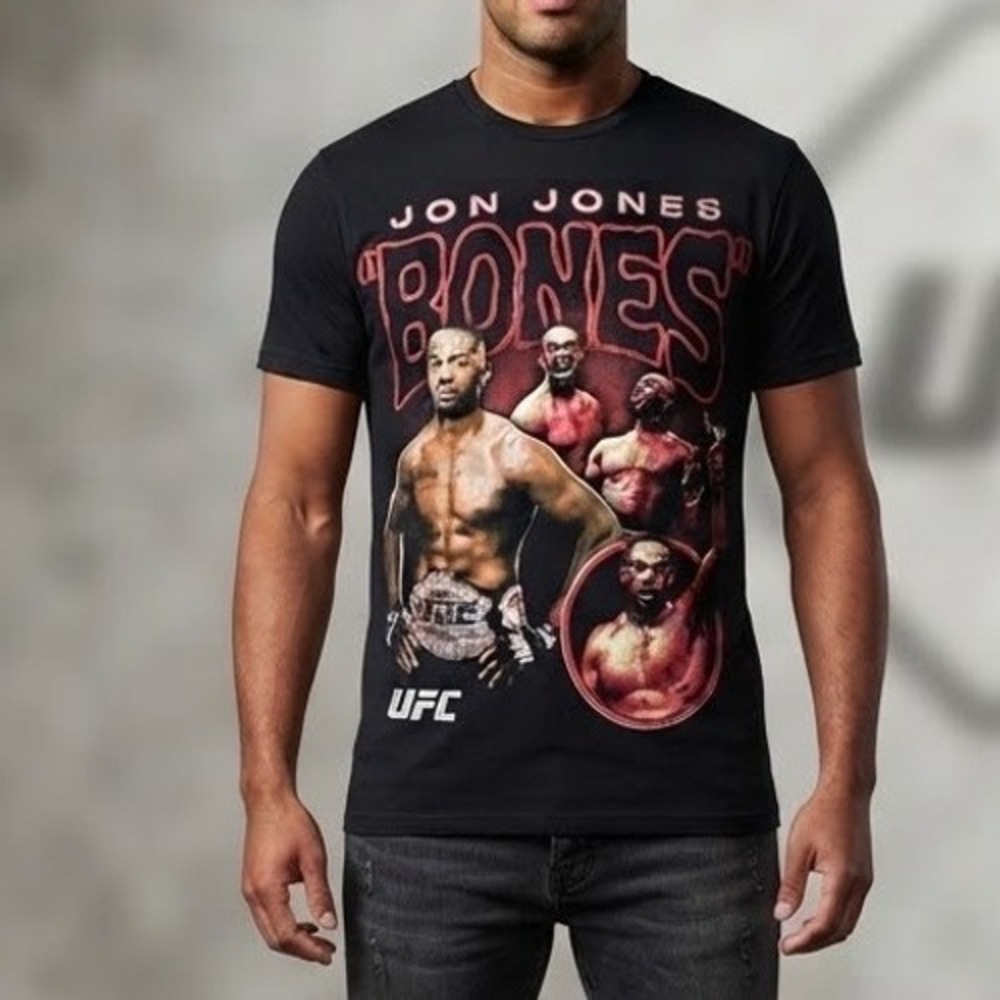 UFC Goat Crew Jon Jones Bones Graphic T-Shirt Black Mens Medium MMA Tee